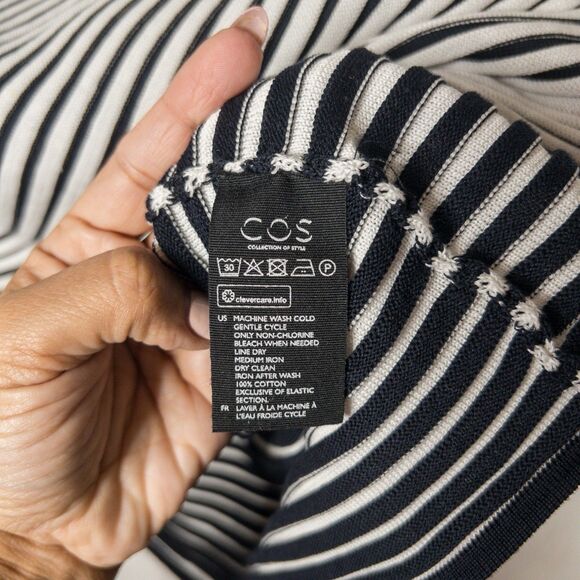 COS Womens L Striped Pullover Sweater 3/4 Sleeve Boat Neck Navy Blue White - Picture 6 of 12